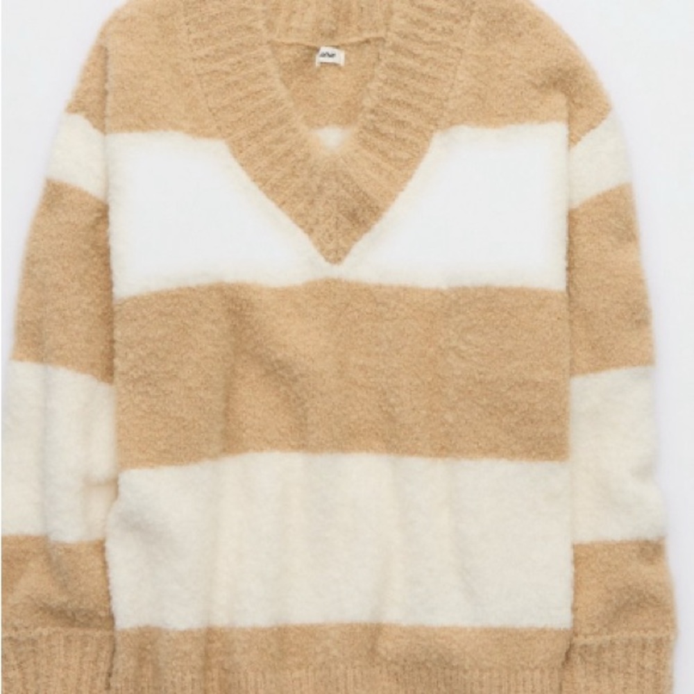 Aerie Tan and Cream Striped Sweater